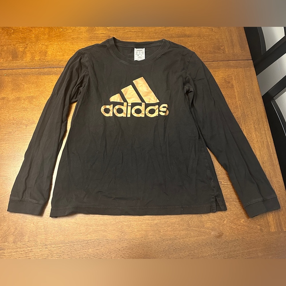 Adidas Women's Black and Gold Long Sleeve Tee